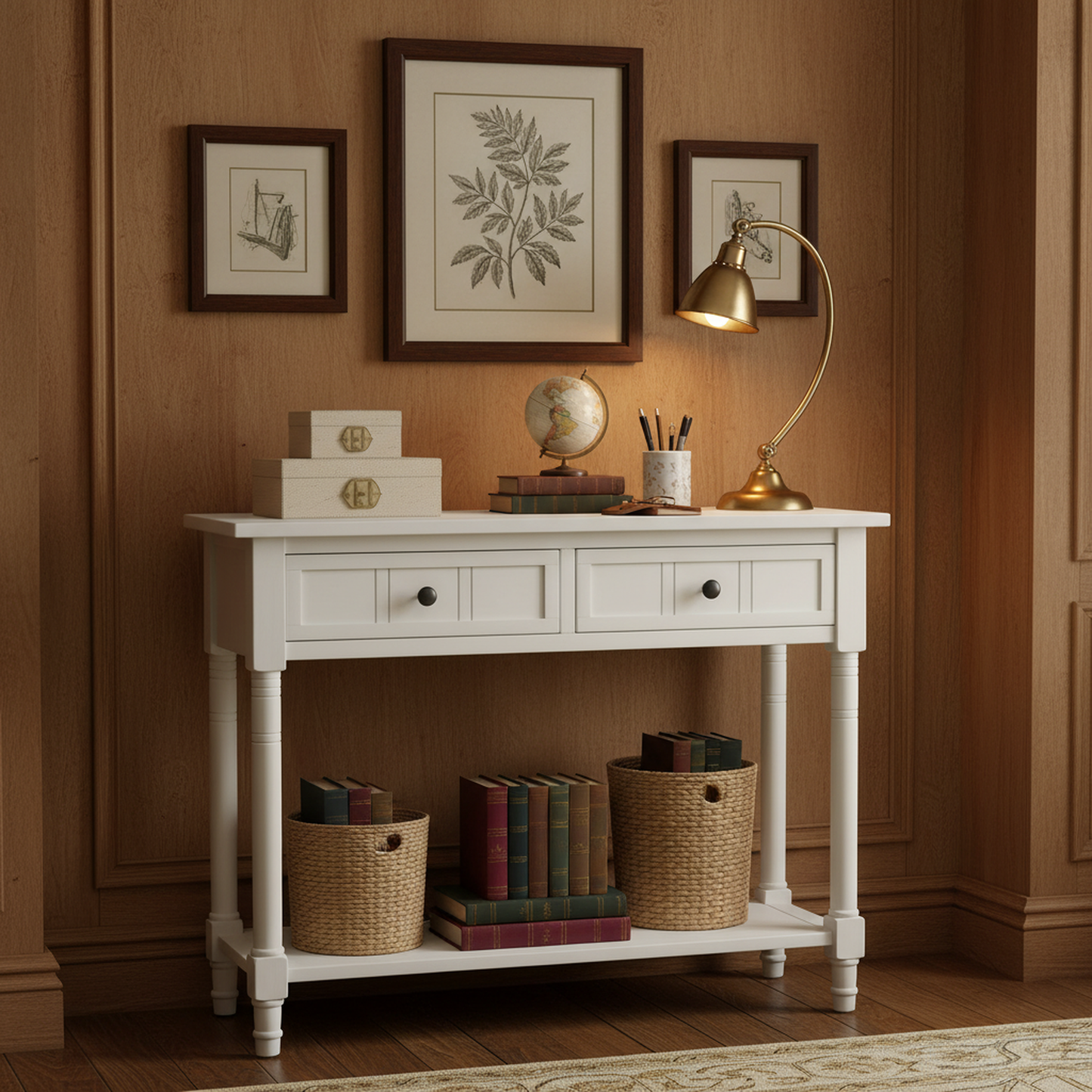 Langford Traditional Console Table, Ivory