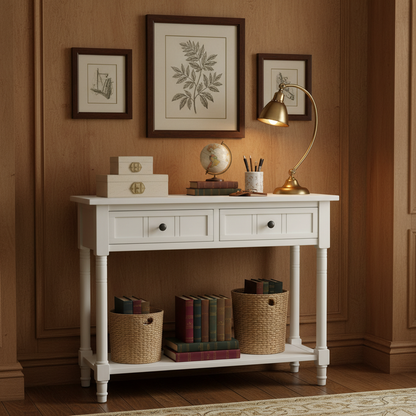 Langford Traditional Console Table, Ivory