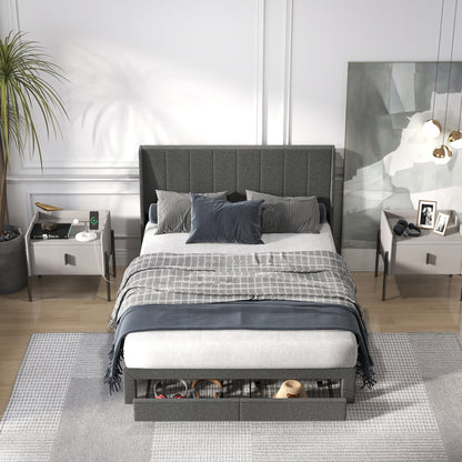 Summit Upholstered Storage Bed Frame with USB Charging, Queen, Grey