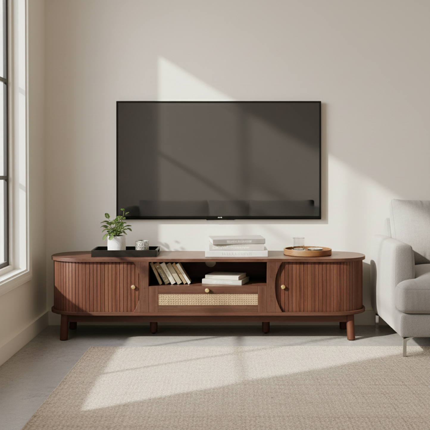 Linden TV Stand, 65", Dark Wood