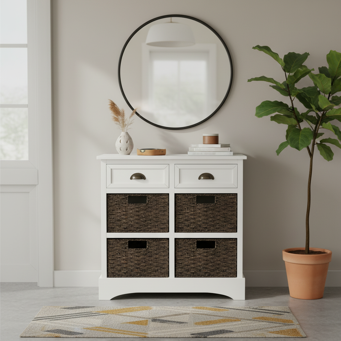 Nori 2 drawers cabinet with 4 baskets, 28", White