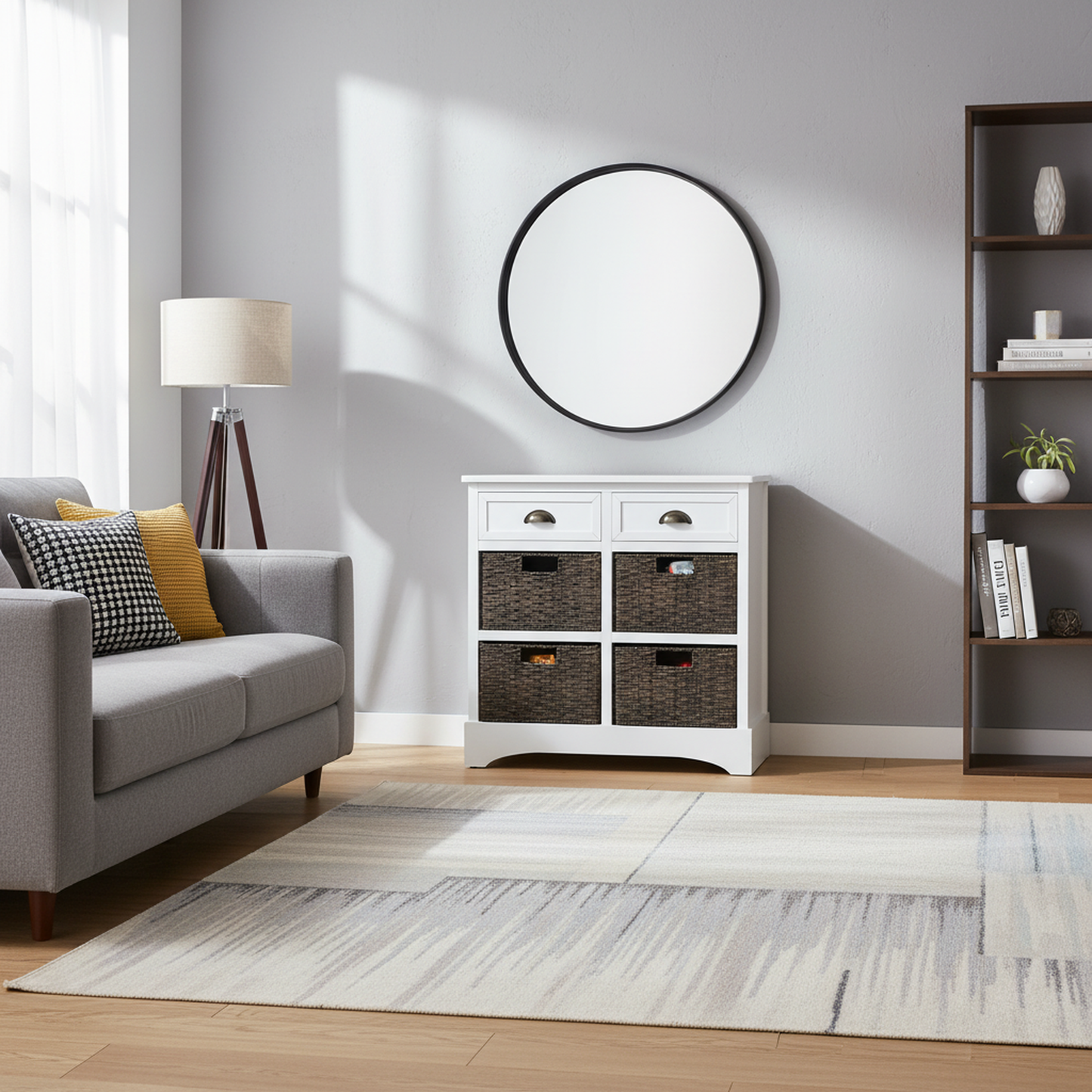 Nori 2 drawers cabinet with 4 baskets, 28", White