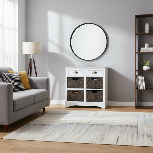 Nori 2 drawers cabinet with 4 baskets, 28", White