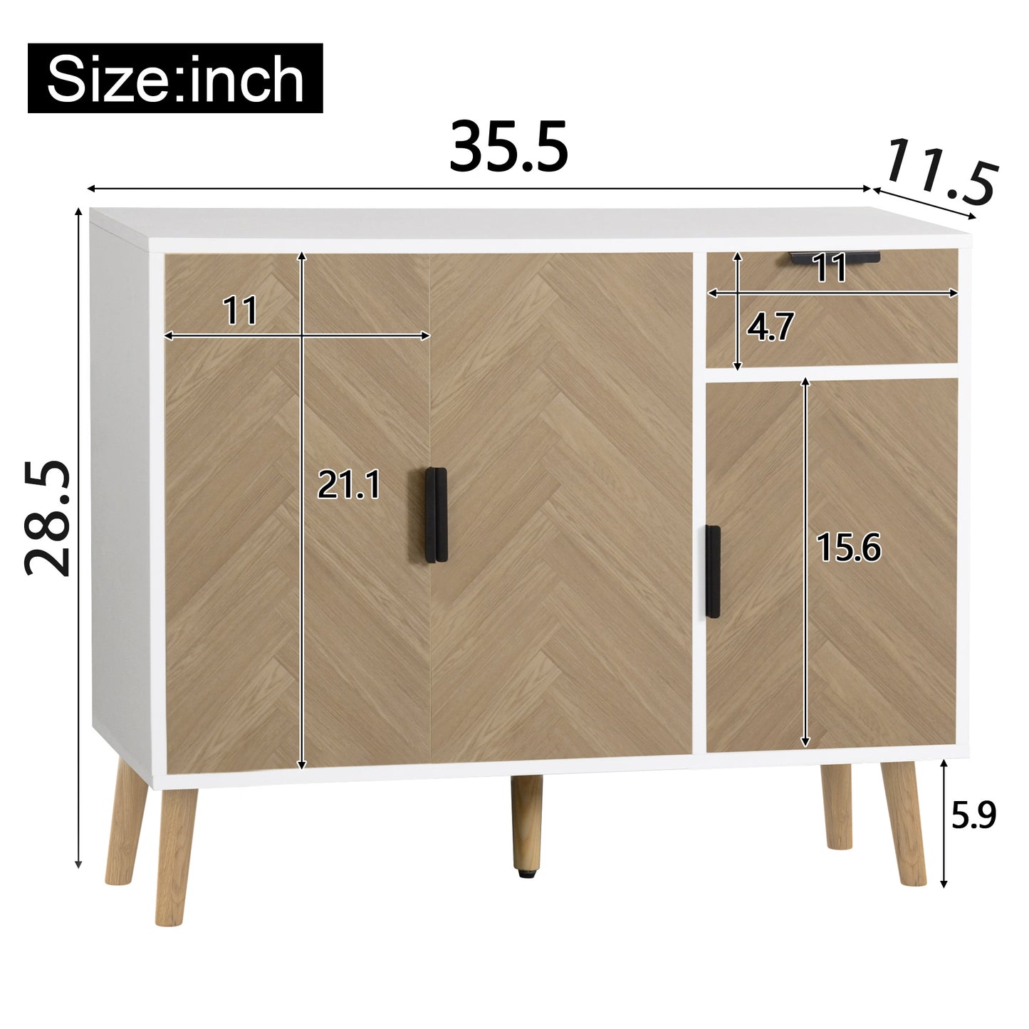 Ashbury Chevron Storage Cabinet, 35.5", White with Wooden Doors