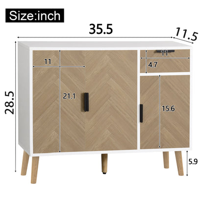 Ashbury Chevron Storage Cabinet, 35.5", White with Wooden Doors