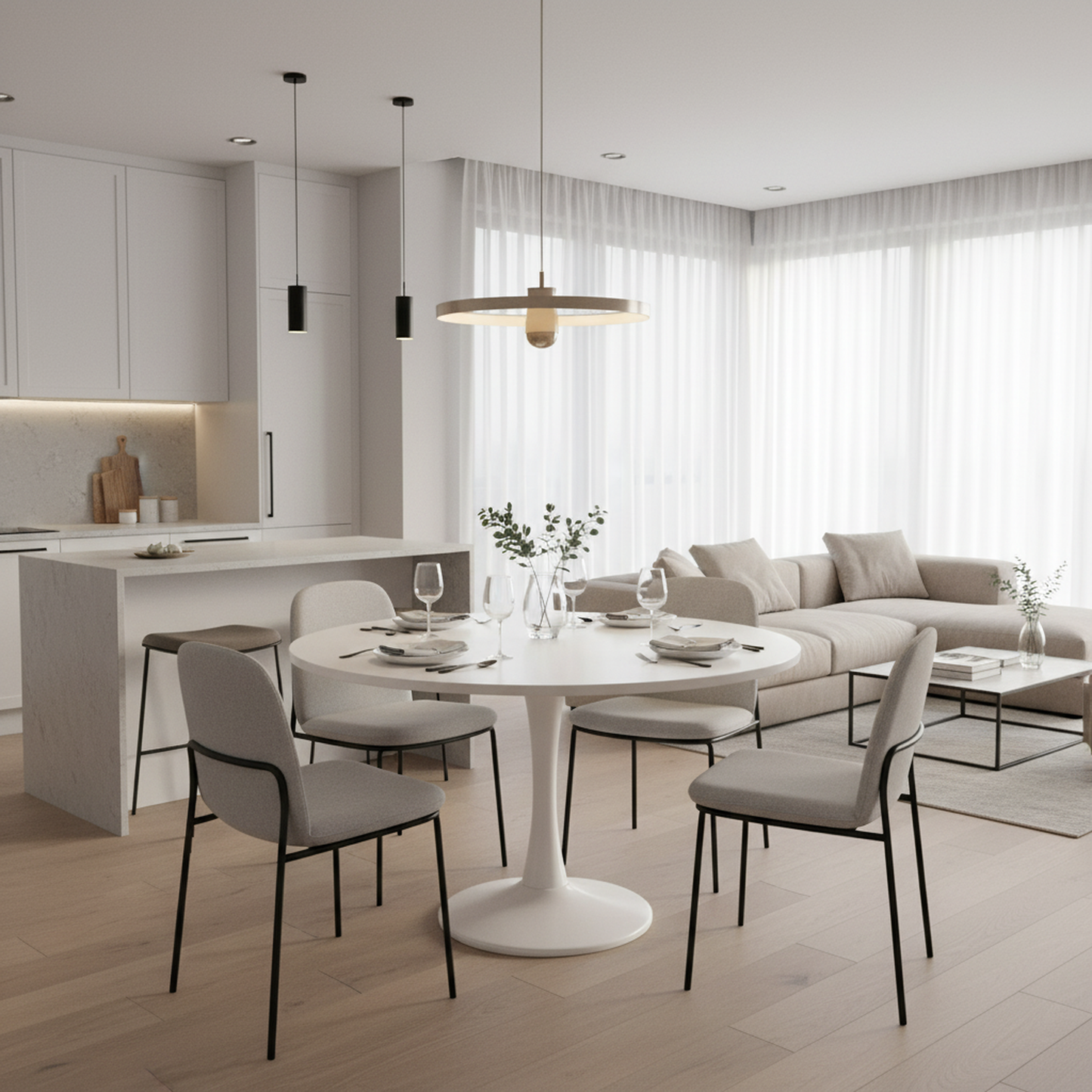 Noelle Extendable Round Dining Table, White, Seats 6