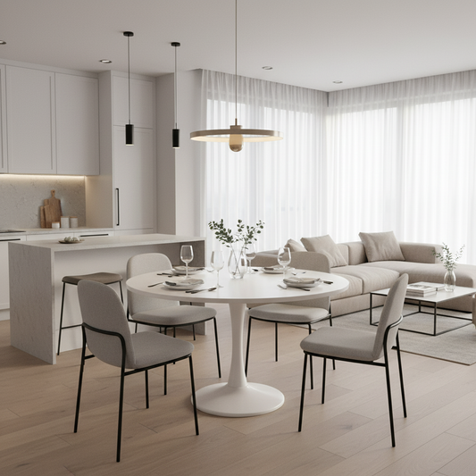 Noelle Extendable Round Dining Table, White, Seats 6