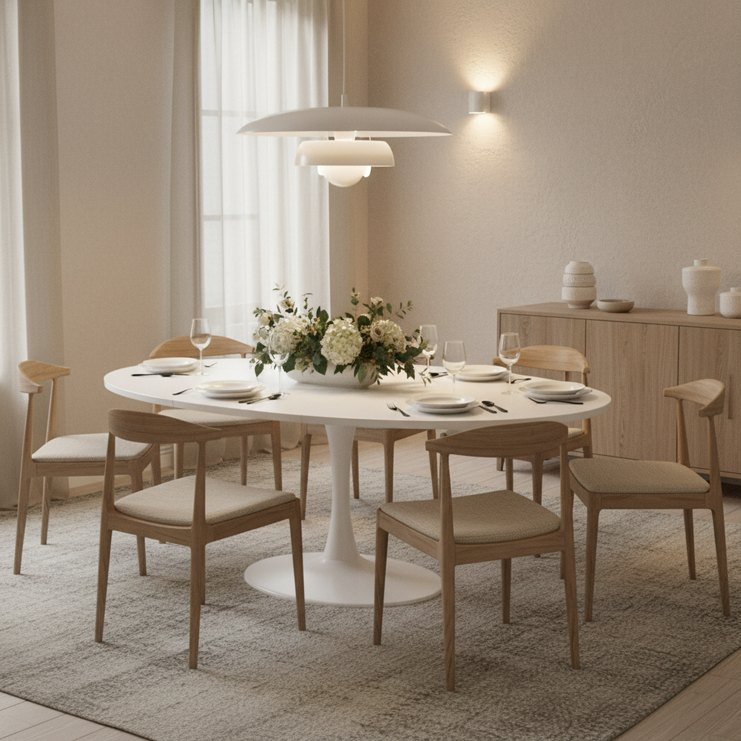 Noelle Extendable Round Dining Table, White, Seats 6