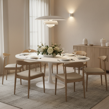 Noelle Extendable Round Dining Table, White, Seats 6