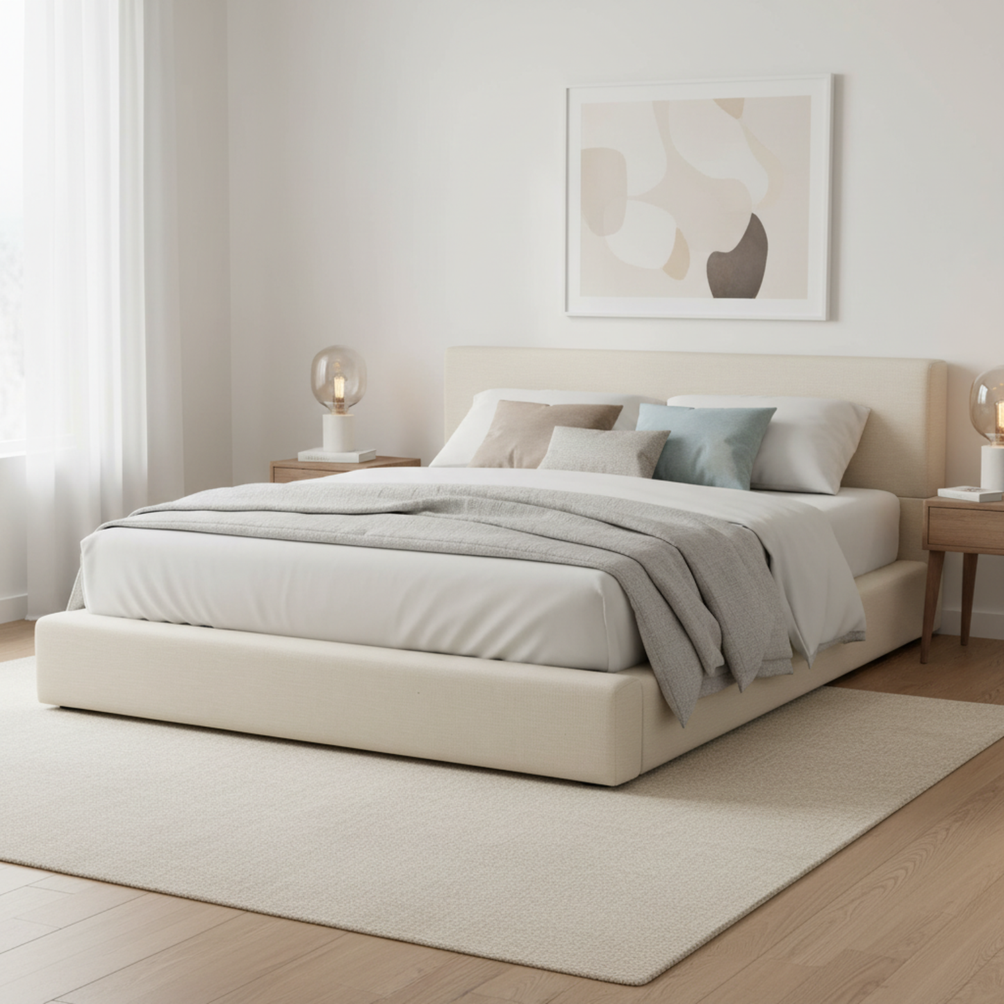 Porter Linen-Look Upholstered Platform Bed, King, Beige