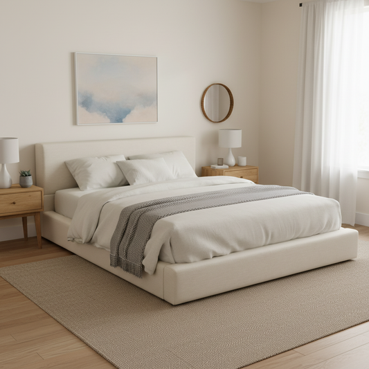 Porter Linen-Look Upholstered Platform Bed, King, Beige