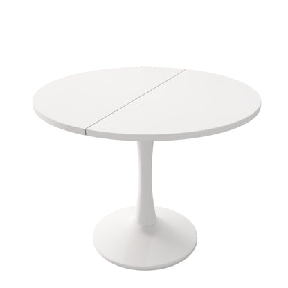 Noelle Extendable Round Dining Table, White, Seats 6