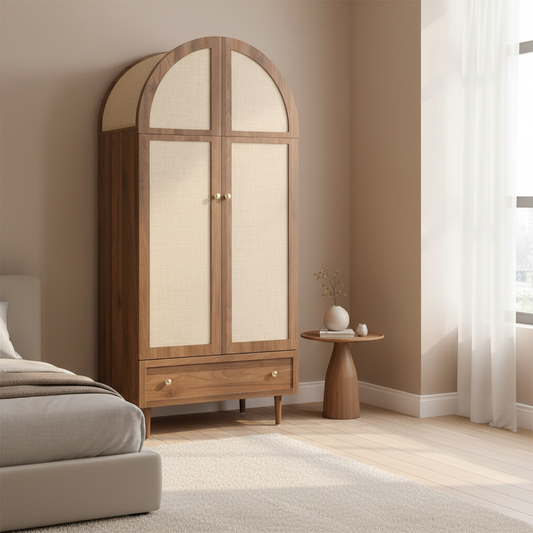 Roselin Walnut-Look Wardrobe Armoire with Drawer