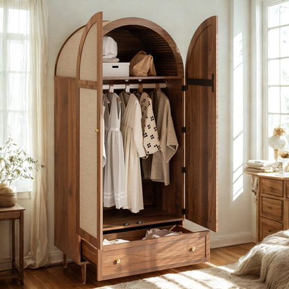 Roselin Walnut-Look Wardrobe Armoire with Drawer