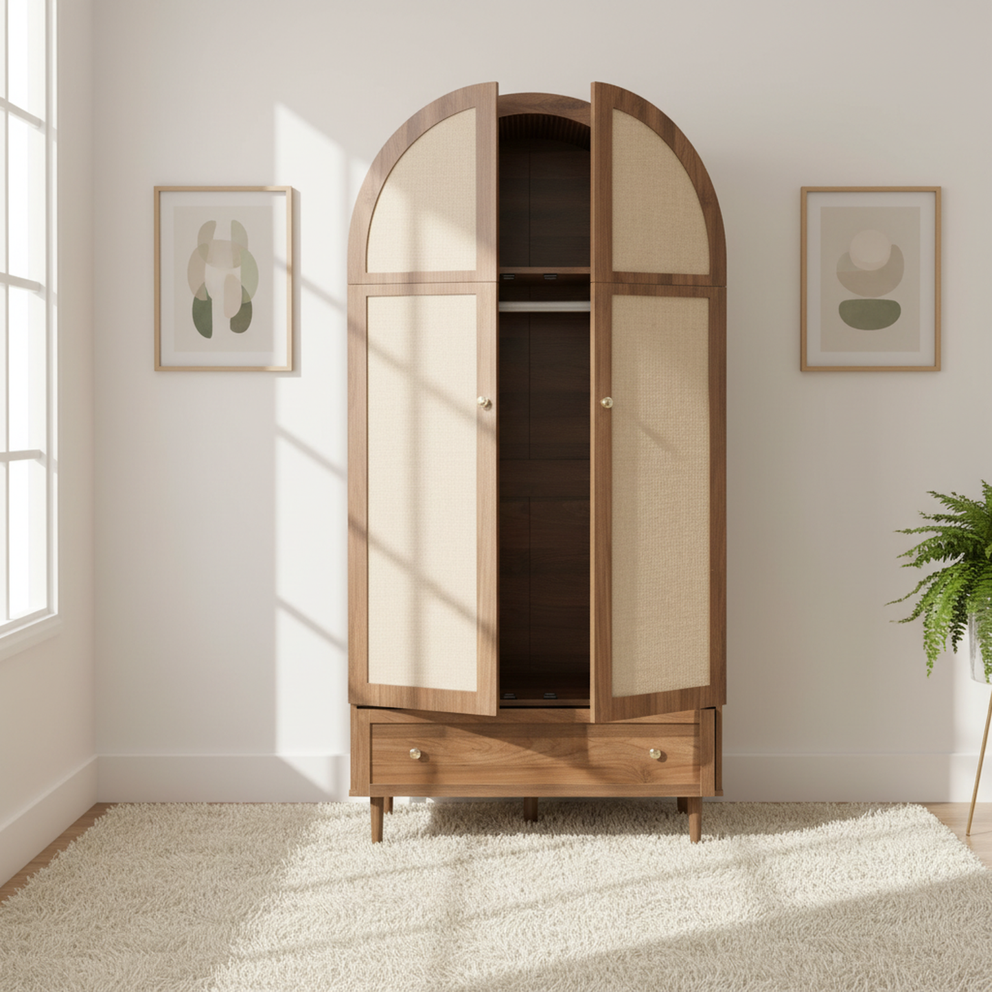 Roselin Walnut-Look Wardrobe Armoire with Drawer