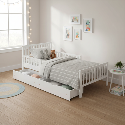 Rowan Wood Platform Kids Bed with Storage Drawers, Twin, White