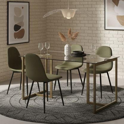 Slip Modern Glass Dining Table Set with Charlton Side Chairs, 5-Piece Set, Green