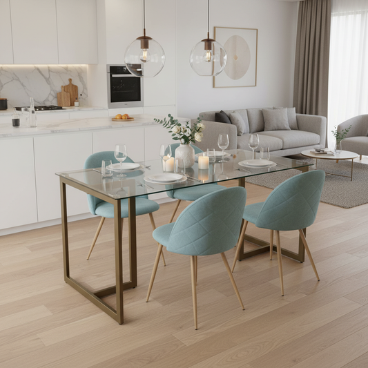 Slip Glass Dining Table Set with Puzzle Side Chairs, 5-Piece Set, Aloe