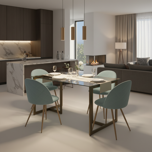 Slip Glass Dining Table Set with Puzzle Side Chairs, 5-Piece Set, Aloe