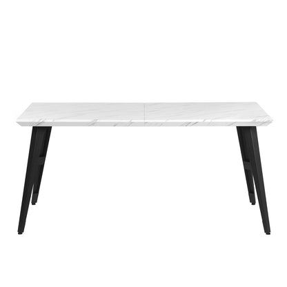 Stan Modern Dining Table, 63" Rectangular, Seats 6, White Marble-Effect