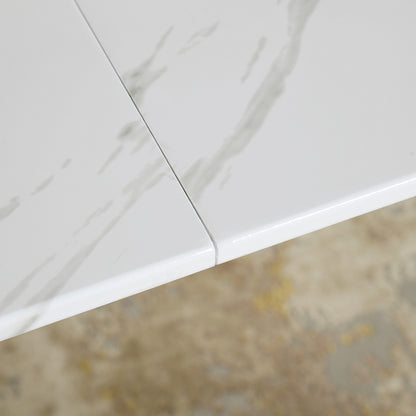 Stan Modern Dining Table, 63" Rectangular, Seats 6, White Marble-Effect