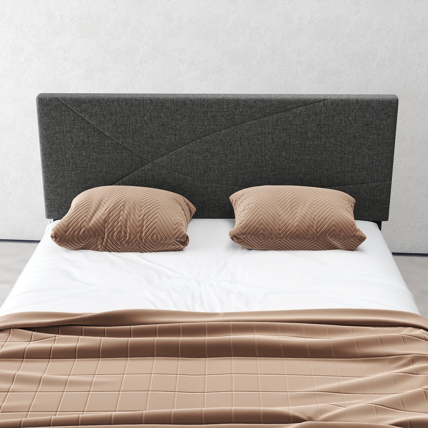 Foothill Upholstered Bed and Baseline Black Folding Tray Table, 2-Piece Bedroom Comfort Bundle, Queen Size, Grey