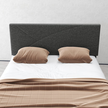 Foothill Upholstered Bed and Baseline Black Folding Tray Table, 2-Piece Bedroom Comfort Bundle, Queen Size, Grey