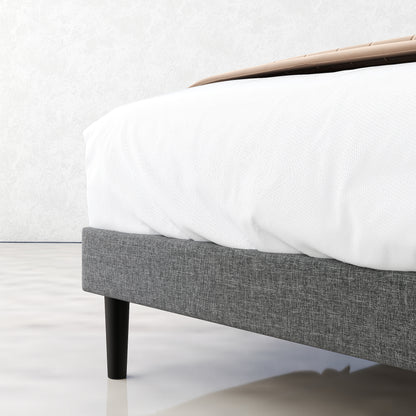 Foothill Upholstered Bed and Baseline Black Folding Tray Table, 2-Piece Bedroom Comfort Bundle, Queen Size, Grey