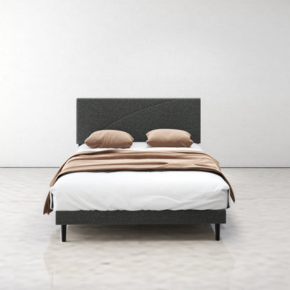 Foothill Upholstered Bed and Baseline Black Folding Tray Table, 2-Piece Bedroom Comfort Bundle, Queen Size, Grey