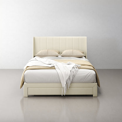 Summit Upholstered Storage Bed Frame with USB Charging, Queen, Beige