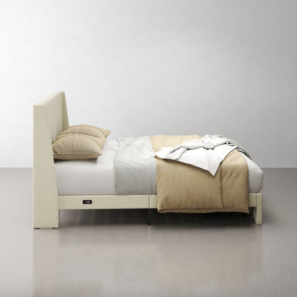 Summit Upholstered Storage Bed Frame with USB Charging, Queen, Beige
