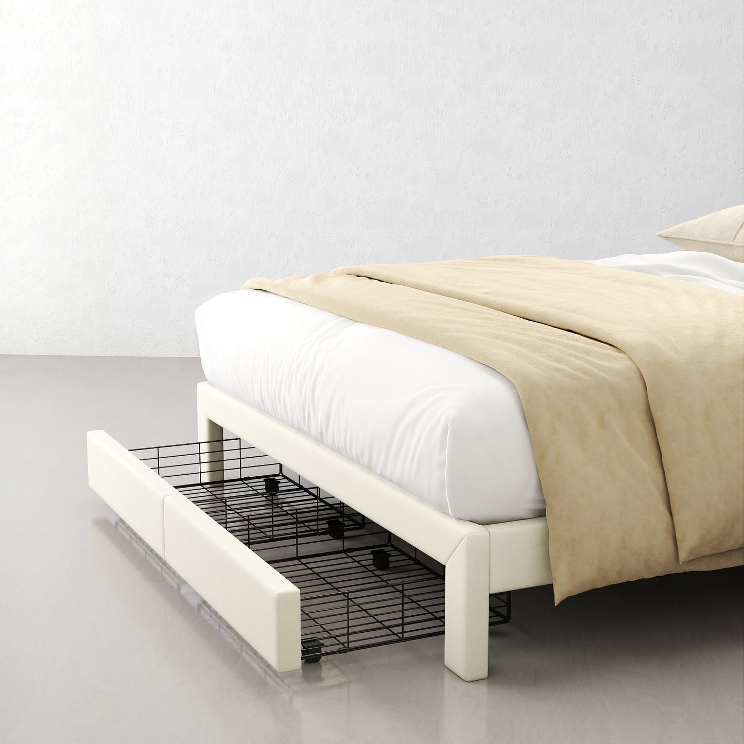 Summit Upholstered Storage Bed Frame with USB Charging, Queen, Beige