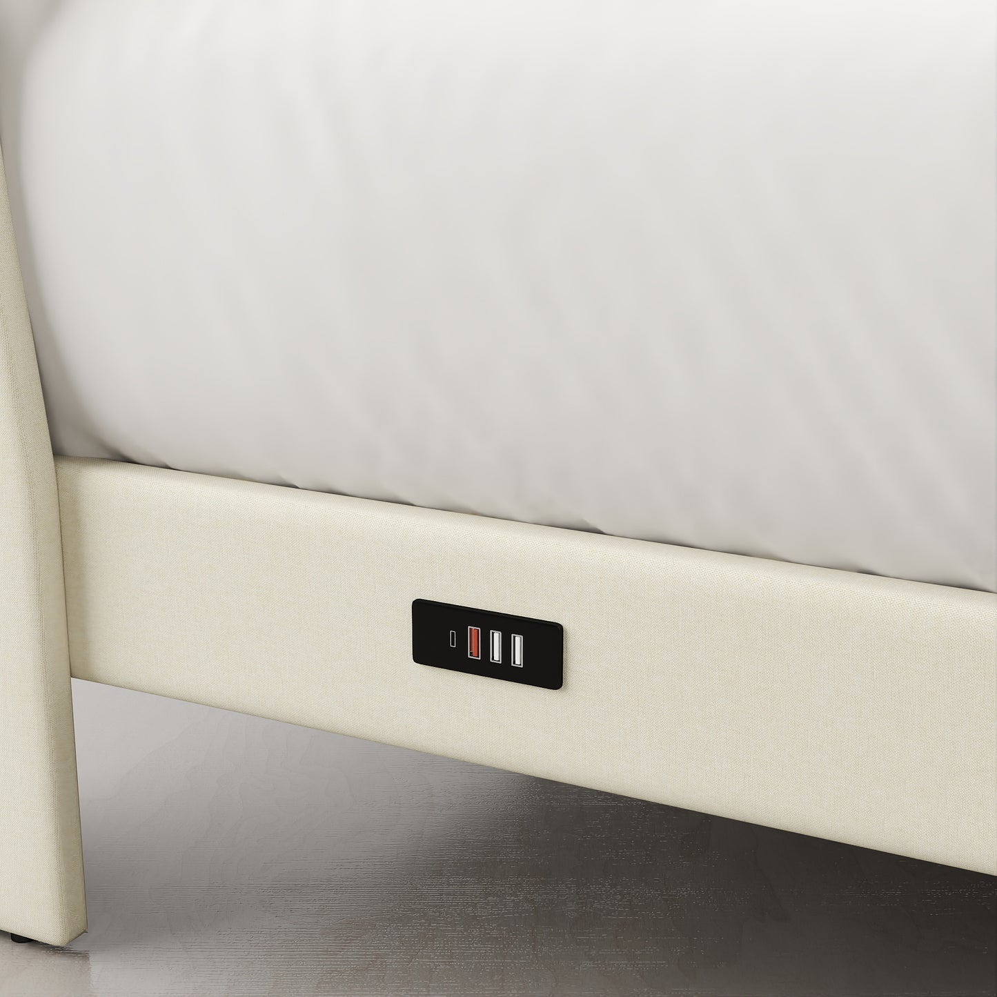 Summit Upholstered Storage Bed Frame with USB Charging, Queen, Beige