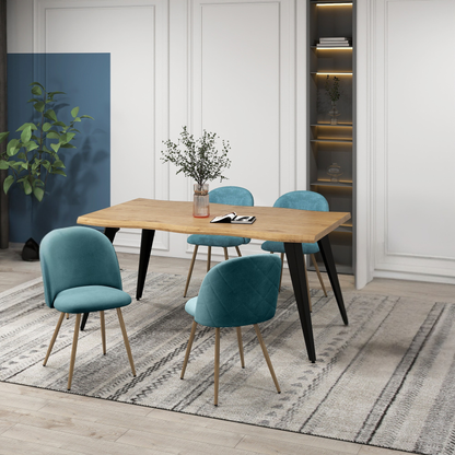 Lancelot Wooden Dining Table Set with Puzzle Side Chairs, 5-Piece Set, Aloe Blue Fabric