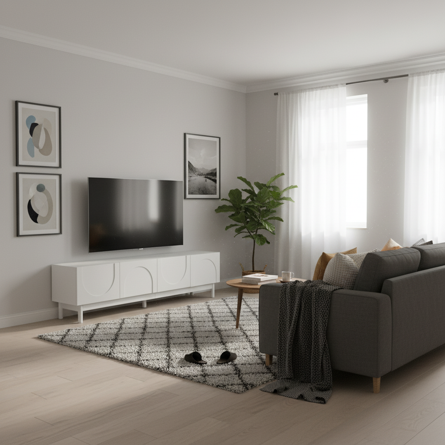 Varsity Modern Arc TV Stand, 66.5", White