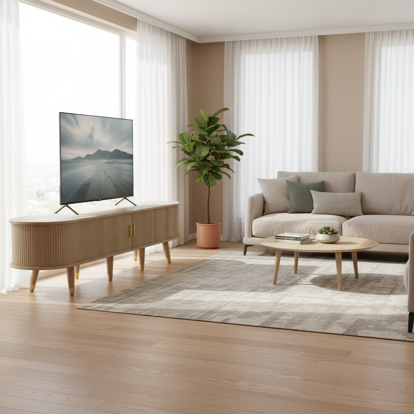 Westmere Sliding-Door TV Stand, Light Wood-Look