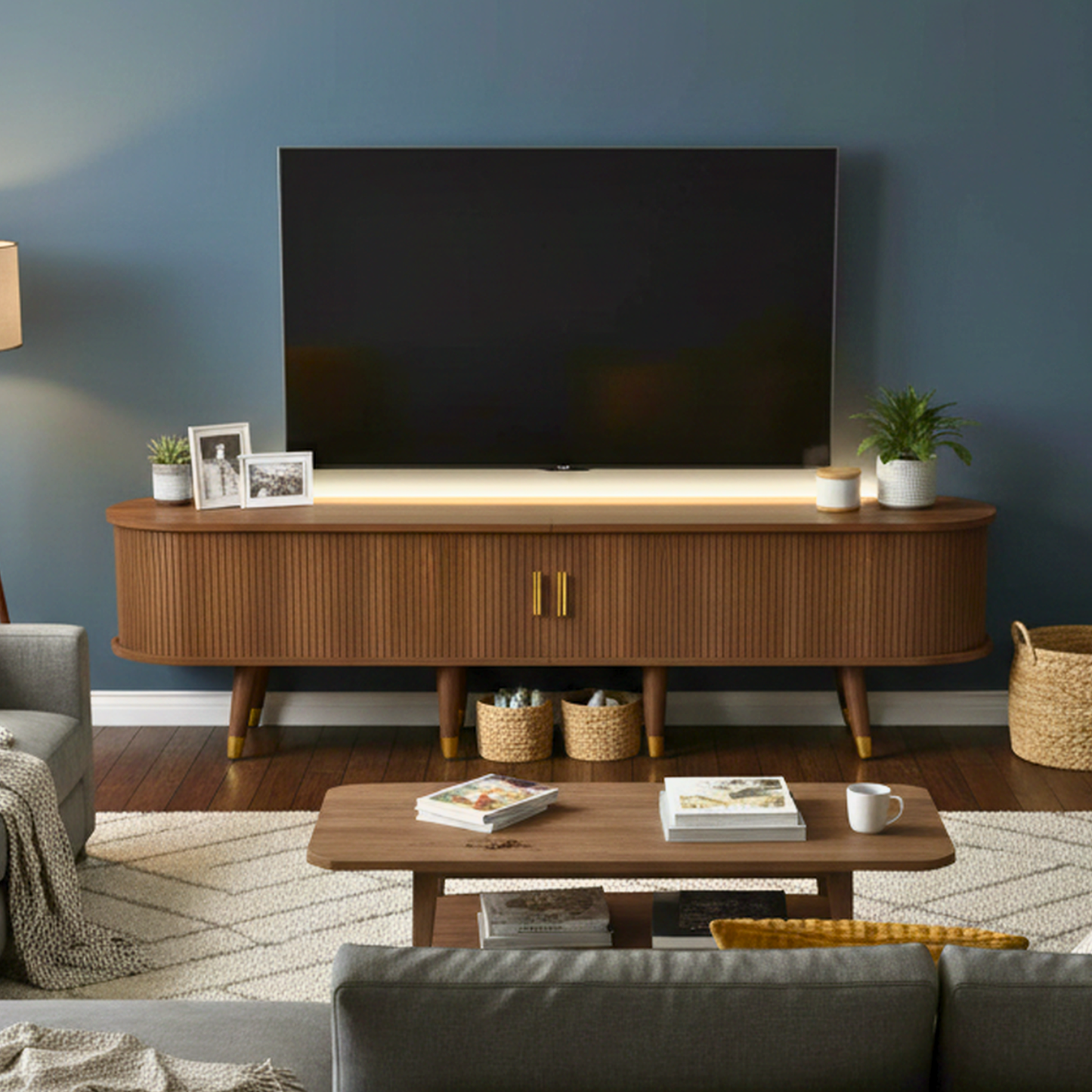 Westmere Sliding-Door TV Stand, Brown Wood-Look