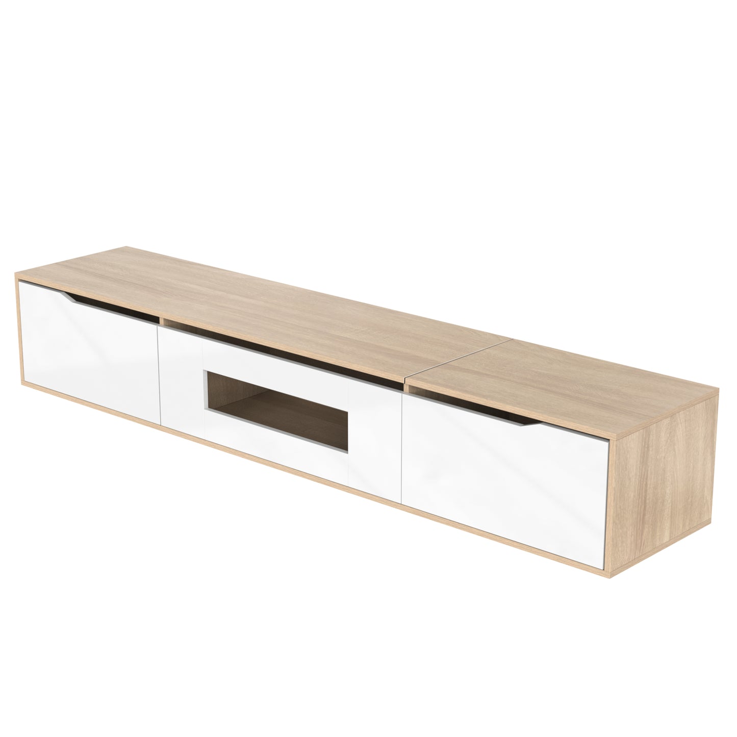 Rosemount LED TV Stand with Storage, 71", High-Gloss White and Oak Finish