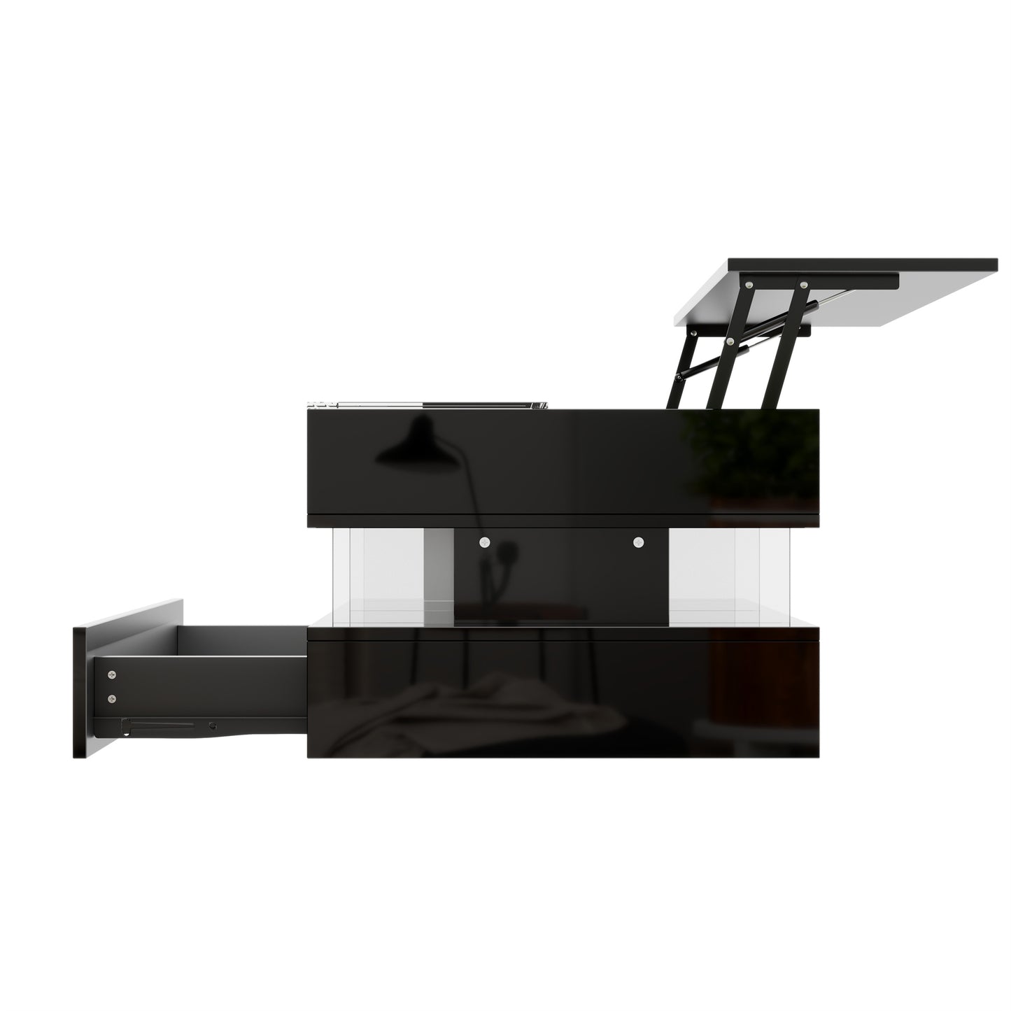 Evalo High-Gloss LED Lift-Top Coffee Table with Drawer Storage, Black