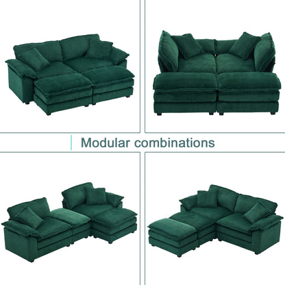 Everett Modular Sofa Set with Ottomans, Green Corduroy