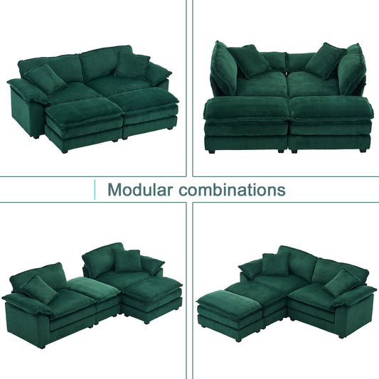 Everett Modular Sofa Set with Ottomans, Green Corduroy