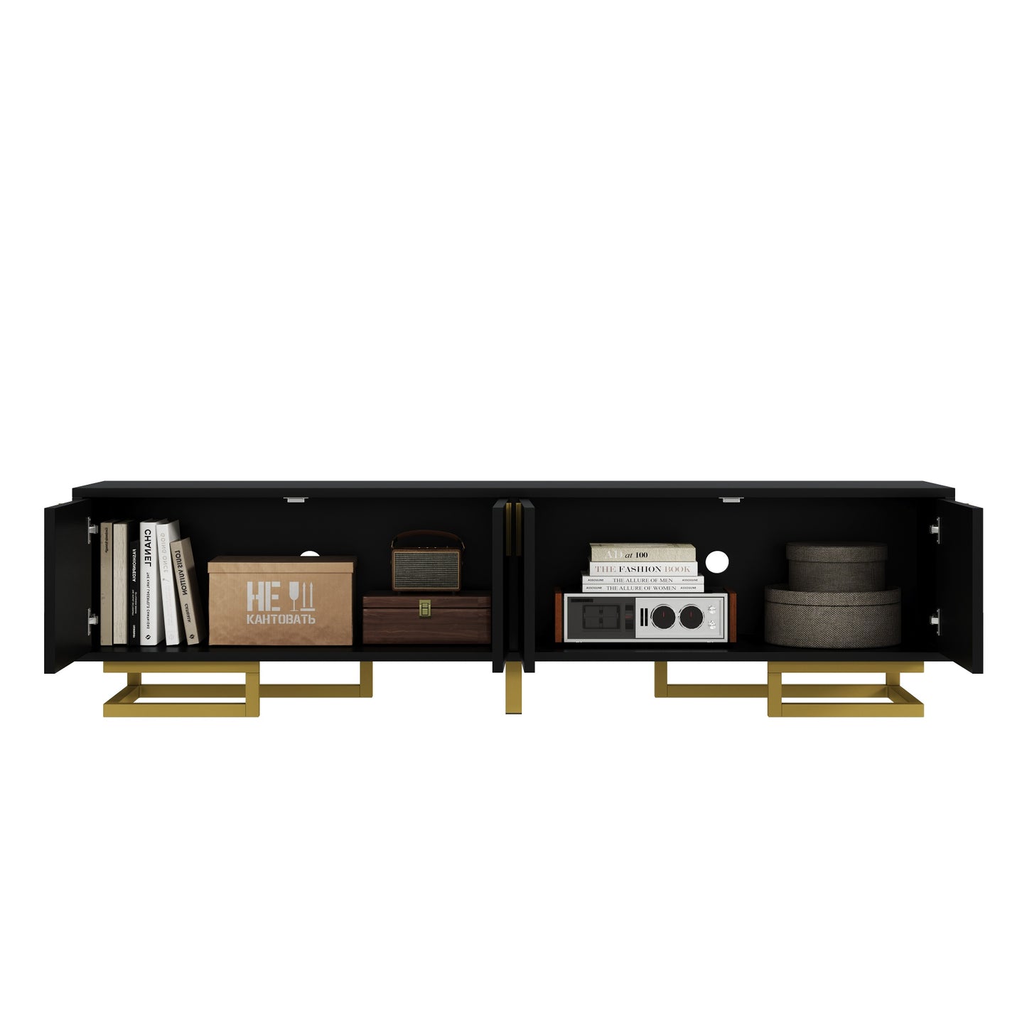 Meridian Geometric TV Stand with Gold Accents, 63", Black