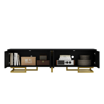 Meridian Geometric TV Stand with Gold Accents, 63", Black