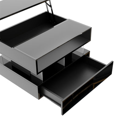 Evalo High-Gloss LED Lift-Top Coffee Table with Drawer Storage, Black