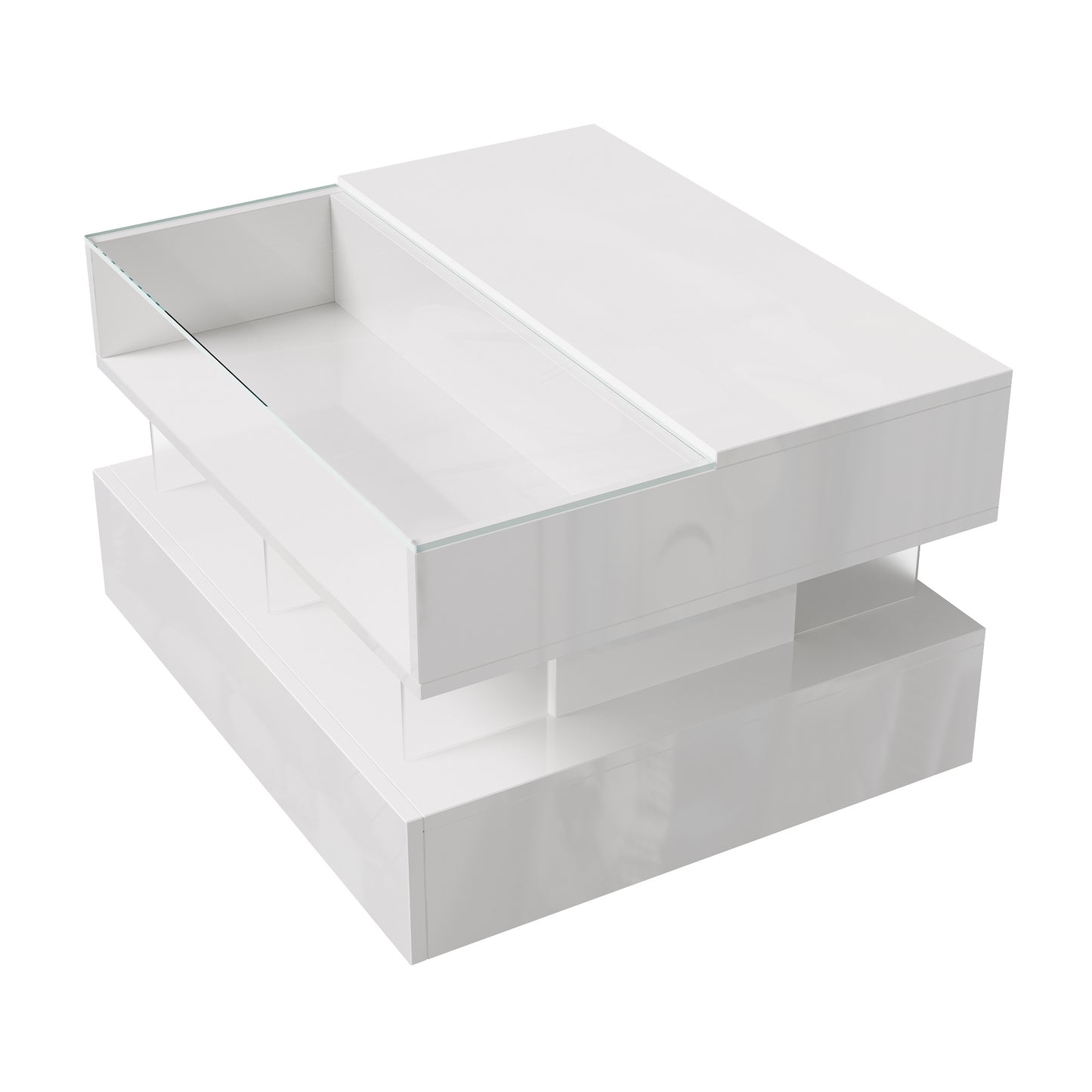 Evalo High-Gloss LED Lift-Top Coffee Table with Drawer Storage, White