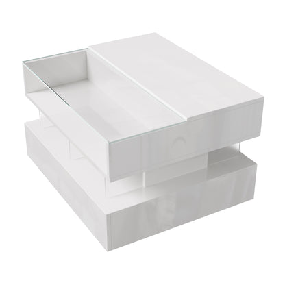 Evalo High-Gloss LED Lift-Top Coffee Table with Drawer Storage, White