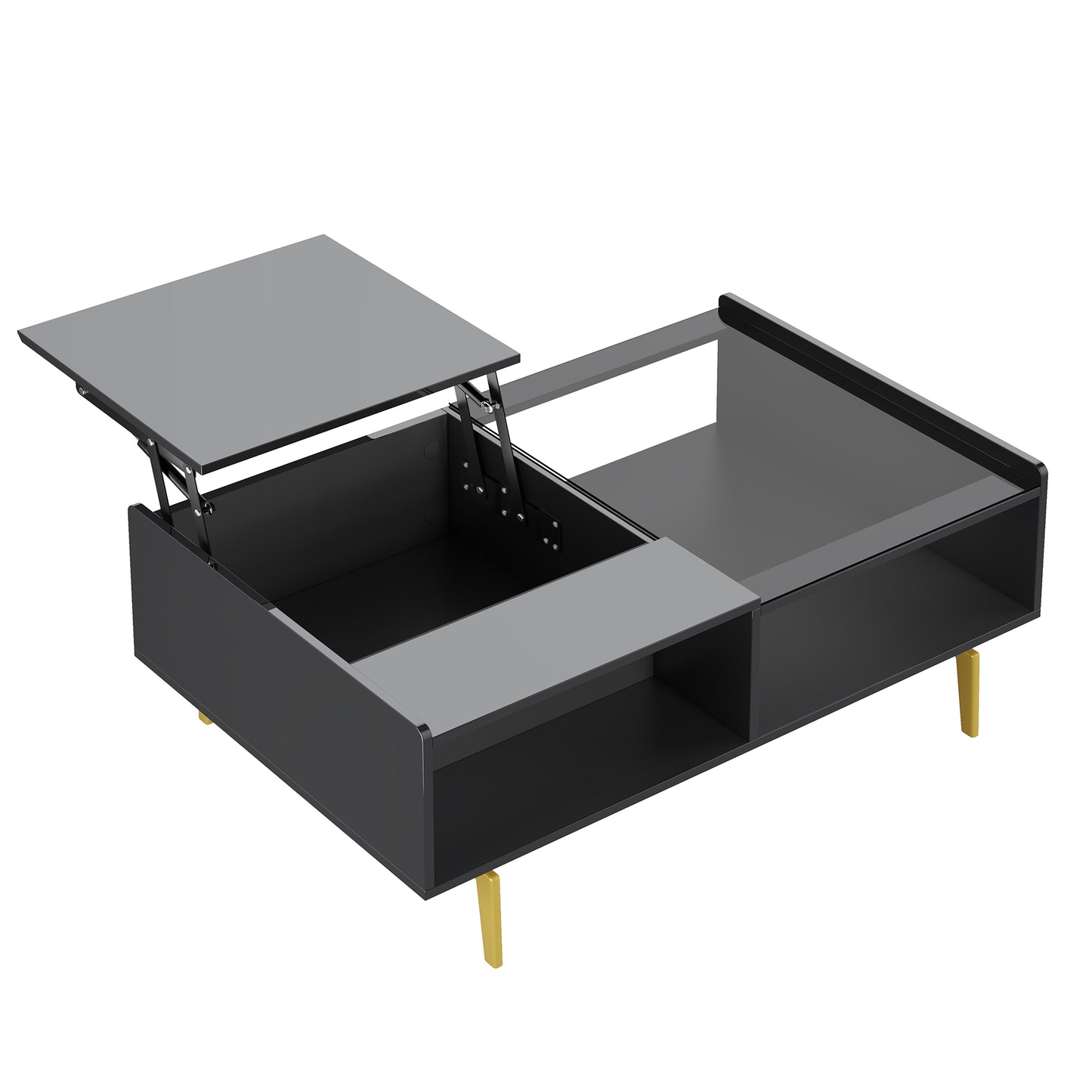 Aurora High-Gloss LED Lift-Top Coffee Table with Hidden Storage, Black