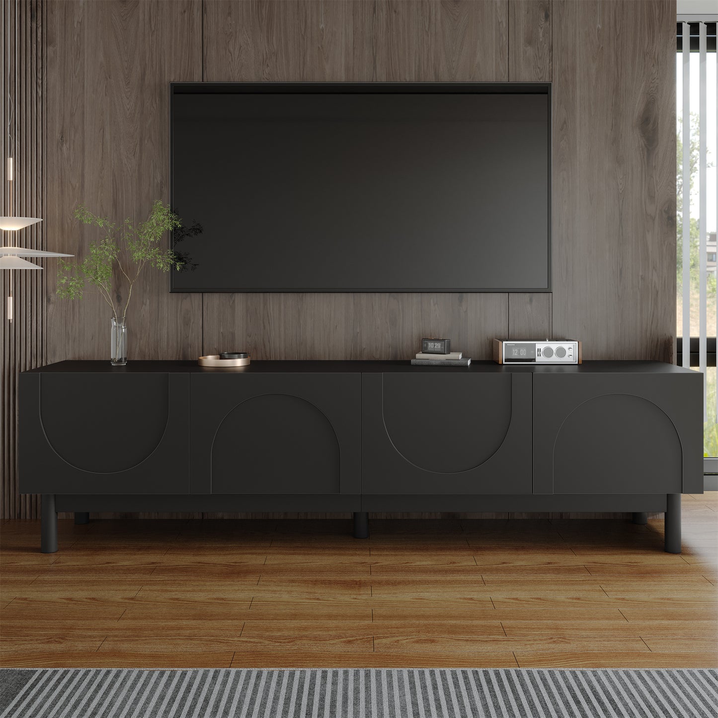 Varsity Modern Arc TV Stand, 66.5", Matte Black