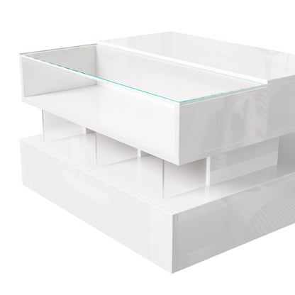 Evalo High-Gloss LED Lift-Top Coffee Table with Drawer Storage, White