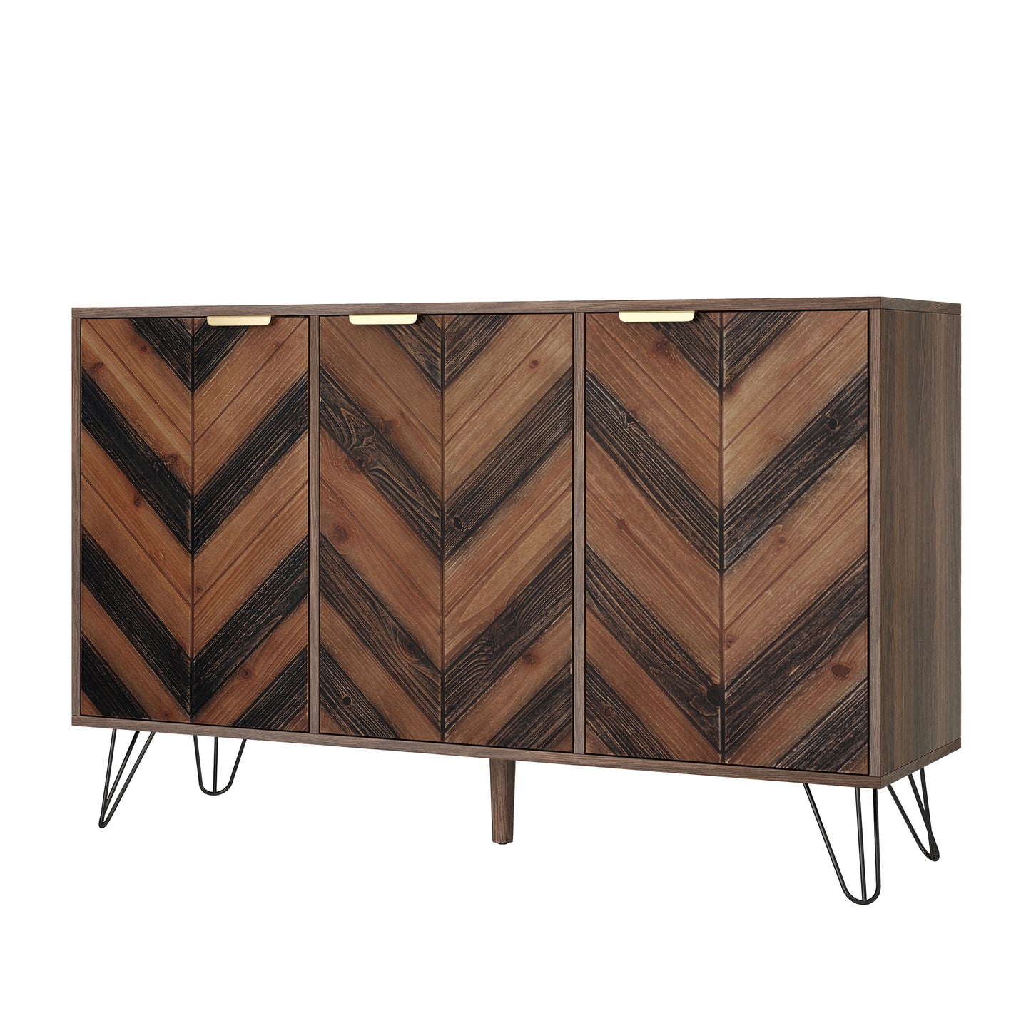 Arden Chevron Wood-Pattern 3-Door Sideboard with Adjustable Shelves, Natural